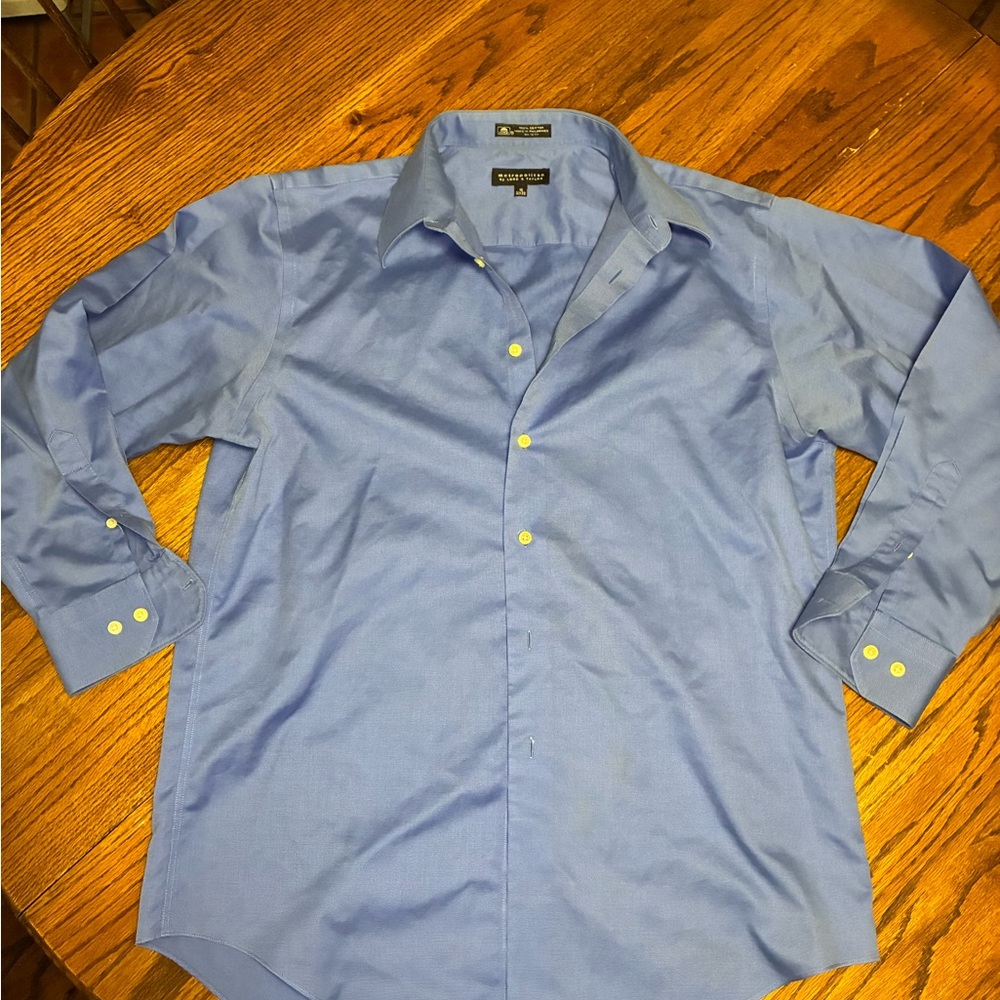 Metropolitan by Lord & Taylor Mens Blue Cotton Dress Shirt 16 32/33 Long Sleeve